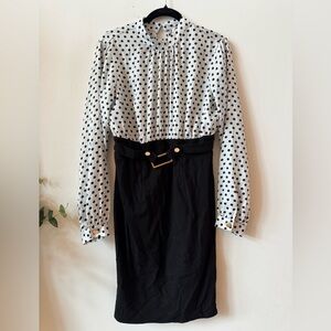 VENUS Black and White Polka Dot Long Sleeve dress
